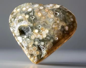 Orbicular Ocean Jasper Heart with Druzy, Ocean Jasper Carvings , Madagascar Jasper -  #U