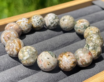 Veinless Ocean Jasper Beaded Bracelet, Orbicular Ocean Jasper old stock collectors edition Jewelry, Colorful 14mm beads