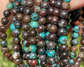 Peruvian chrysocholla Beaded Bracelet - 6mm Beads, Natural Rare Chrysocola Beads, Layering Gemstone Jewelry
