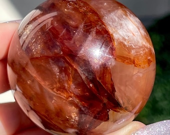 Fire Quartz Sphere • Collectors Red Quartz with Flash & Incredible Rainbows • Ferruginous Quartz HQ Crystal Ball • Unique Gift