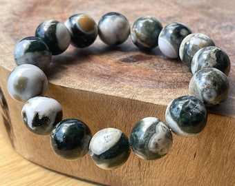6th Vein Ocean Jasper Bracelet large beads. Orbicular Ocean Jasper, old stock, collectors edition