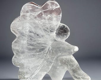 Clear Quartz XL Fairy Sculpture, Whimsical Natural Quartz Fairy Figurine, Unique Crystal Gift