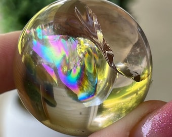 Smoky Quartz Sphere with Rainbow , Gemmy HQ Smoky ball, Rainbow Crystal Spheres