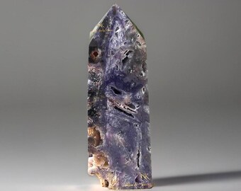 Purple Fluorite Tower with Quartz and Sphalerite Druzy, Unique Crystal Point - No. 33