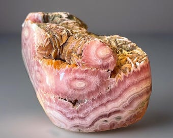 Rhodochrosite Stalactite Specimen, Banded Pink Rhodochrosite Crystal from Argentina, Raw Crystal Cluster Vug, Mineral Collector Gift