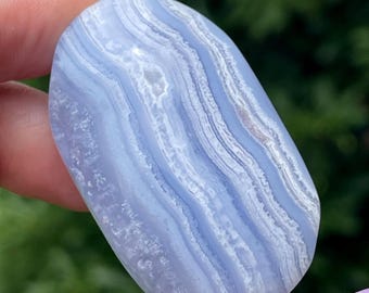 Blue Lace Agate High Quality Palm stone, Rare Lace Agate Deep Color Polished Crystal