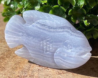 Blue Lace Agate Fish Crystal Carving,  Collector’s Agate, Cute Ocean Creature
