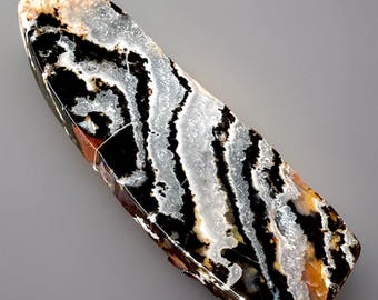 Black & White Zebra Jasper Large Slab - Mirror Polished, Collectors Unique Natural Jasper from India