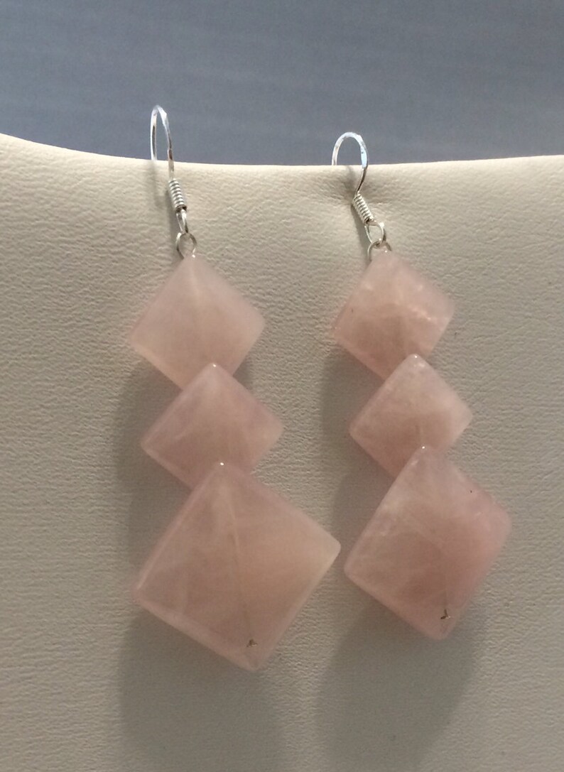 Sterling Silver Rose Quartz drop Earrings. image 4