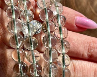 Green Rutile Bracelet, Rutilated Quartz beads