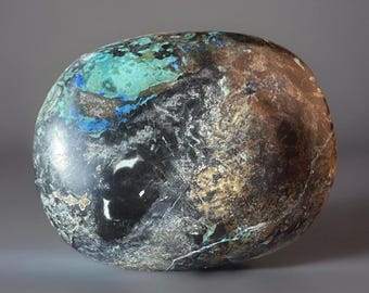 Azurite Blue Chrysocolla Crystal Palmstone : XL Polished Natural Stone (311)