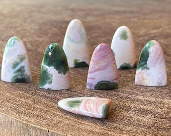 1st Vein Orbicular Ocean Jasper Mini Freeform - Cabochon Gemstone Tongue Shape Mini Crystal- Pink Green White Colors