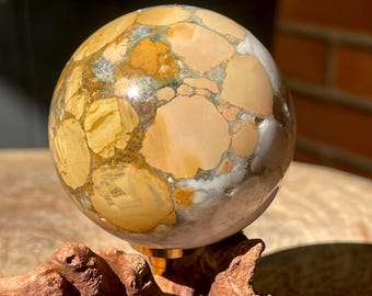 Spotted Agate Sphere: Orbicular Agate Crystal Ball with Quartz