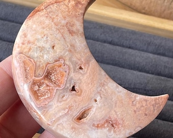 Pink Lace Agate Large Moon, Indonesian Natural Druzy Agate (18)