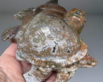 8th Vein Ocean Jasper Turtle Carving • Large Jasper Turtle Figurine • Handcarved Stone Sea Turtle Sculpture • Unique Beach Inspired Gift