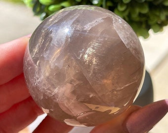 Star Blue Rose Quartz Sphere with Dendritic inclusions , Rainbow Madagascar Rose Quartz