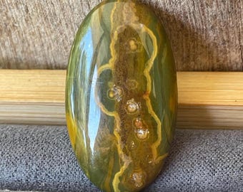Kabamby Orbicular Ocean Jasper Flat Back - Cabochon Gemstone Oval Shape Mini Palmstone (116)