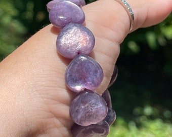 Gem Lepidolite Heart bead Bracelet 16mm, Lepidolite Collector Grade Crystal Handmade Jewelry - #23