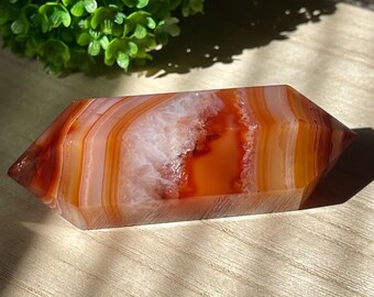 Carnelian Double Point Crystal, Unique Crystal DT Point with Quartz