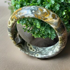 Marovato Ocean Jasper Bangle Bracelet with Orbs Flowers and Quartz, Madagascar Orbicular Ocean Jasper old stock collectors edition jewelry