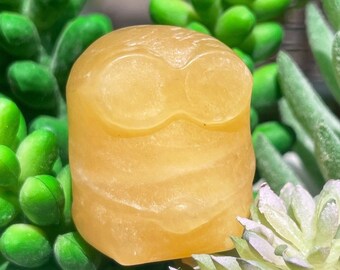 Orange Calcite Mini Funny Cartoon Carving