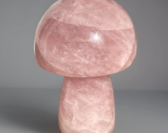 Rose Quartz Giant Mushroom with Rainbows 4.2 inches Tall, Pink Madagascar Quartz Woodland Decor, AAA Quality Crystal Gifts for Plant Lovers