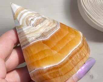 Orange Calcite XLarge Crystal Diamond Sculpture, Unique natural Stone with Beautiful Colors