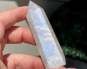 White Moonstone Tower - High Quality Blue Flash Obelisk - Natural Unique Crystal Point