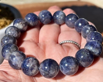 Iolite XL Bead Bracelet | Unique Rare Find | Cordierite Dichroite Water Sapphire