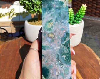 Blue Ocean Jasper in Unicorn Moss Agate Statement Tower