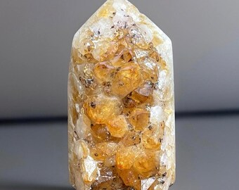 Citrine Tooth Cluster Crystal Tower, Crystal Formation for Cabinet Display, Unique Decor Piece, Brazilian Geode