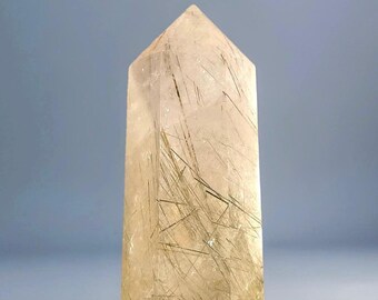 Green & Gold Rutilated Quartz Point, Natural Unique Special Polished Rocks, Rare Green Rutile Quartz