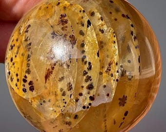 Dendritic Quartz Sphere with layers of Golden Healer and Rainbows, Rare Find Hematoid Quartz Crystal Sphere Collectors Edition