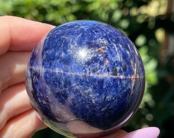 Sodalite Sphere, Orange UV reactive Blue Sodalite Crystal Ball, Natural Blue White & Black Sphere, One of a kind display mineral