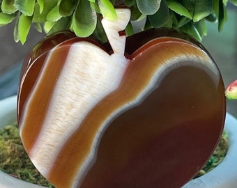 Carnelian Apple Slab Carving with banding , Fall Home Crystal Decor, Crystal Apple
