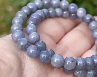 Tanzanite Bead Stretch Bracelet - 7mm Beads, Natural Lavender Tanzanite Gemstone Jewelry