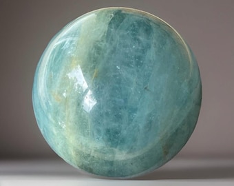 Aquamarine Sphere, Untreated Natural Mineral Polished Crystal Specimen, Brazilian Blue Aqua Ball, Collector’s Crystal (428)