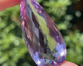Lavender Purple Amethyst fancy elongated Pear Cut Gemstone, HQ Collectors Edition 79.40 ct Unheated Amethyst