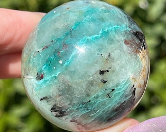 Peruvian Chrysocolla in Quartz Sphere, Quantum Quattro Crystal Ball (420)