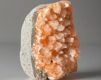 Natural Peach Stilbite Crystal Cluster on Basalt – Zeolite Mineral Specimen from India – Collector Display Stone