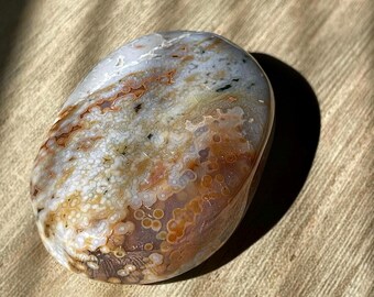 Orbicular Jelly Ocean Jasper Palmstone, Yellow Blue White Madagascar Jasper Polished Stone, Energy Positive Crystal, Crystal Meditation