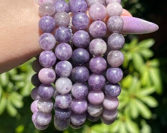 Lepidolite Bracelet - 10mm Beads, Crystal Stretch Layering Jewelry