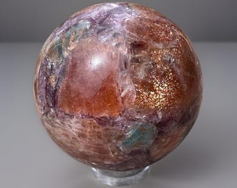 Arusha Sunstone Gem Lepidolite Blue Apatite Sphere with Rainbow Confetti, Unique Rare Crystals, Collectible Gems - #95