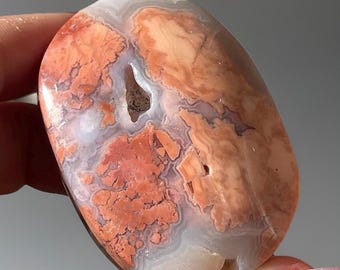 Cotton Candy Agate Palmstone with Sugar Druzy • Unique Pink Crystal Gift • Pink Lace Agate Crystal for Affirmation & Meditation