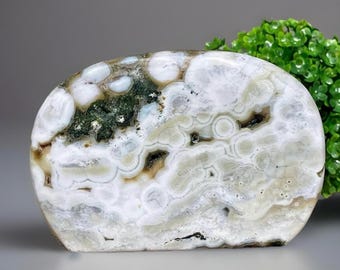 8th Vein Ocean Jasper Large Freeform, Unique Orbicular Jasper Rounded Flame, Premium Madagascar Stone