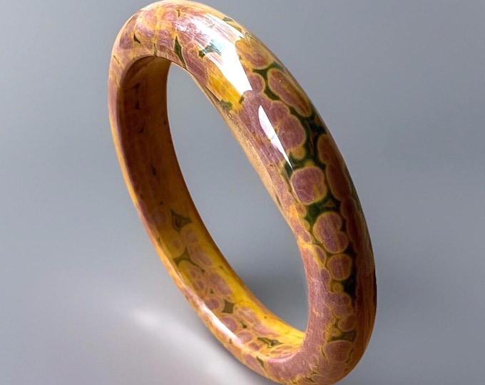 Featured listing image: KABAMBY Ocean Jasper Bangle Bracelet with Pink Orange Orbs, Orbicular Ocean Jasper old stock collectors edition jewelry