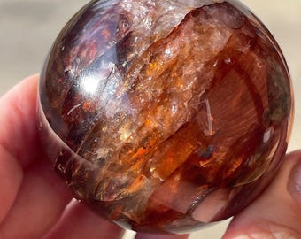 Fire Quartz Star Sphere with A Silver Flash, Deep Red Fire Quartz HQ Sphere, AAA grade ferruginous Quartz