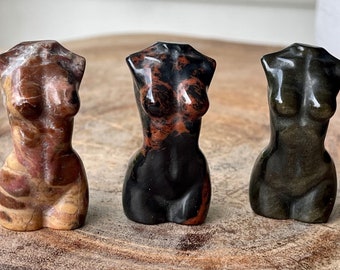 Crystal Lady Body, Mahogany Obsidian Small Lady Body, Golden Obsidian Mini Body, Petrified wood Lady Carving