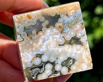 8th Vein Jelly Ocean Jasper Cube, Self standing Floating Crystal with Druzy - #83