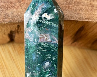 Moss Agate Druzy Double point |Moss Agate Carvings| Home Decor | AAA Grade Crystals | Crystal Gifts, Positive Energy | Moss Agate wand
